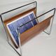 Vintage leather and chrome metal magazine rack, modernist design, 70s