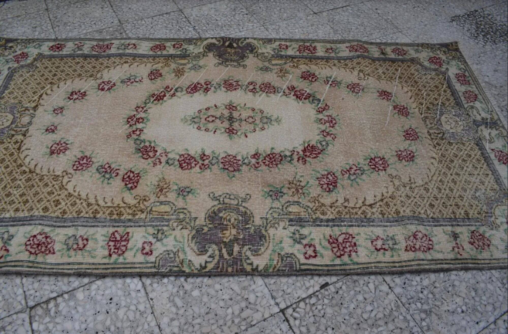 Vintage Turkish Oushak rug 114x212 cm