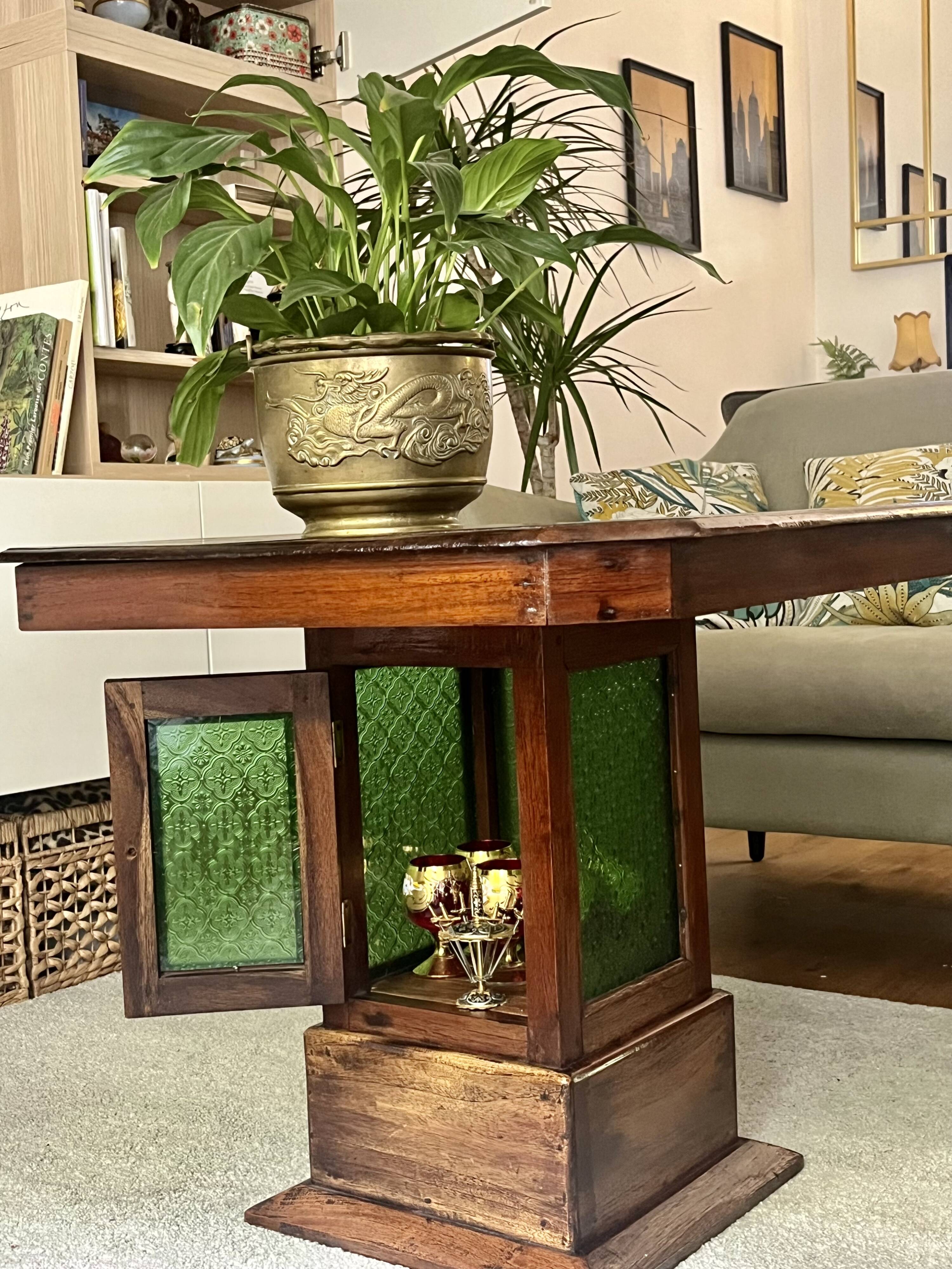 Coffee table - wood and stained glass - Art Deco style