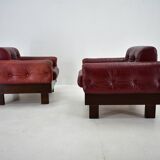 Pair of vintage leather armchairs , Czechoslovakia 1970s
