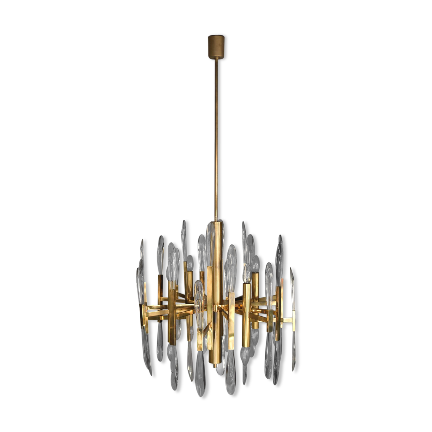 Italian brass chandelier with glass icicles from Sciolari, 1970