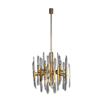 Italian brass chandelier with glass icicles from Sciolari, 1970