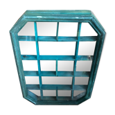 Old hanging showcase 18 green wood boxes + mirror + vintage glass door