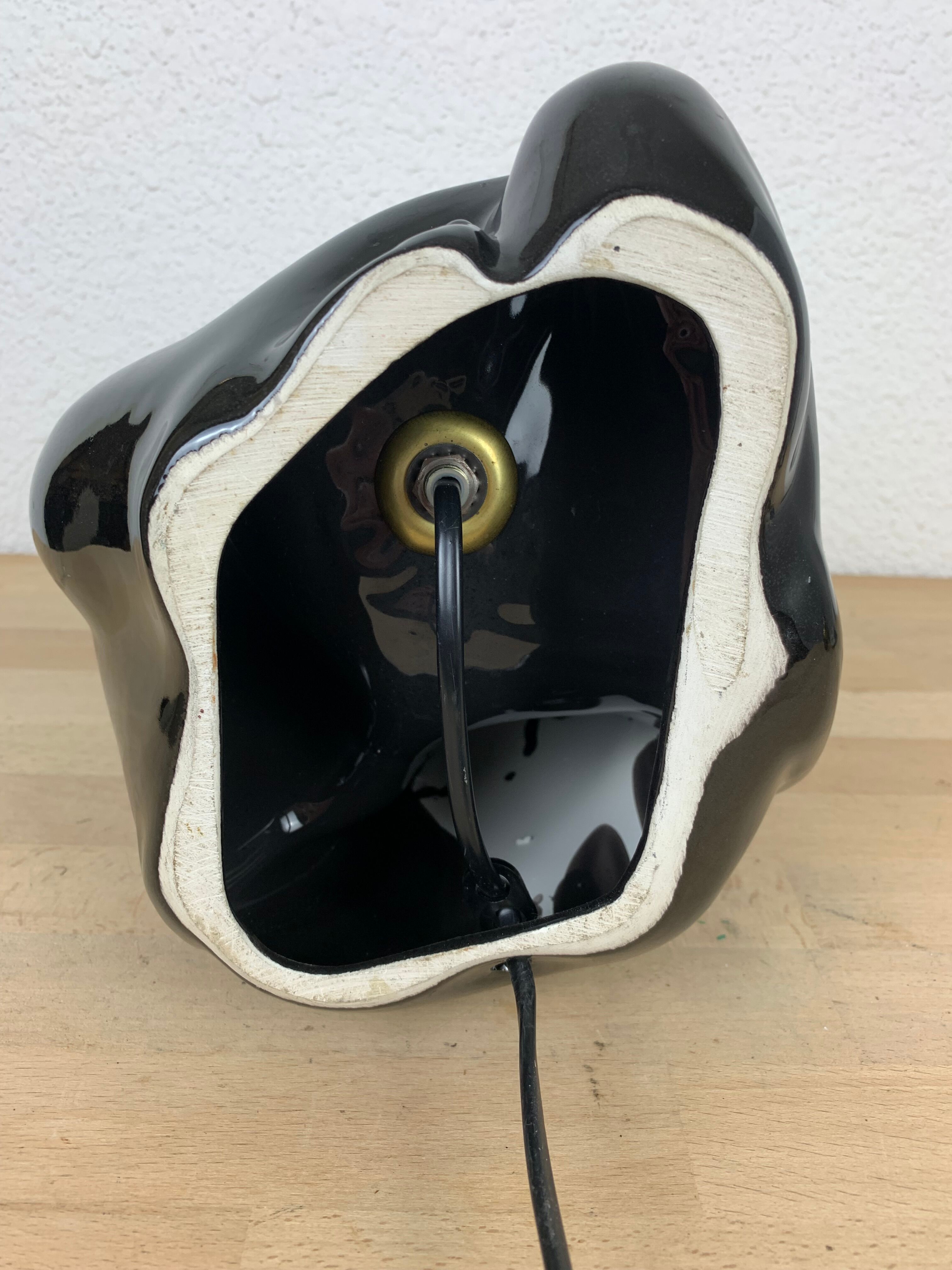 Black ceramic lamp and opal globe