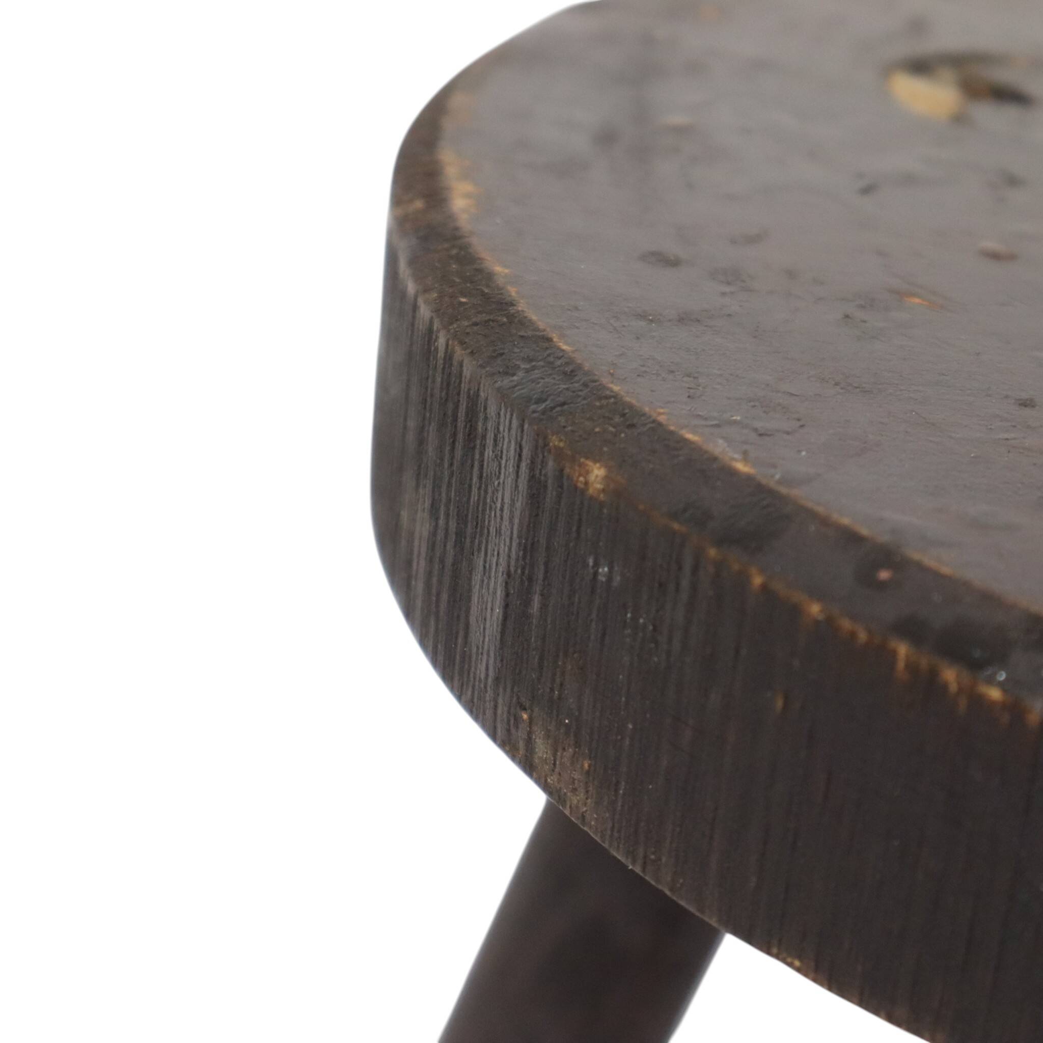 Vintage Rustic Three-Legged Stool, Solid Stained Wood, 45 cm