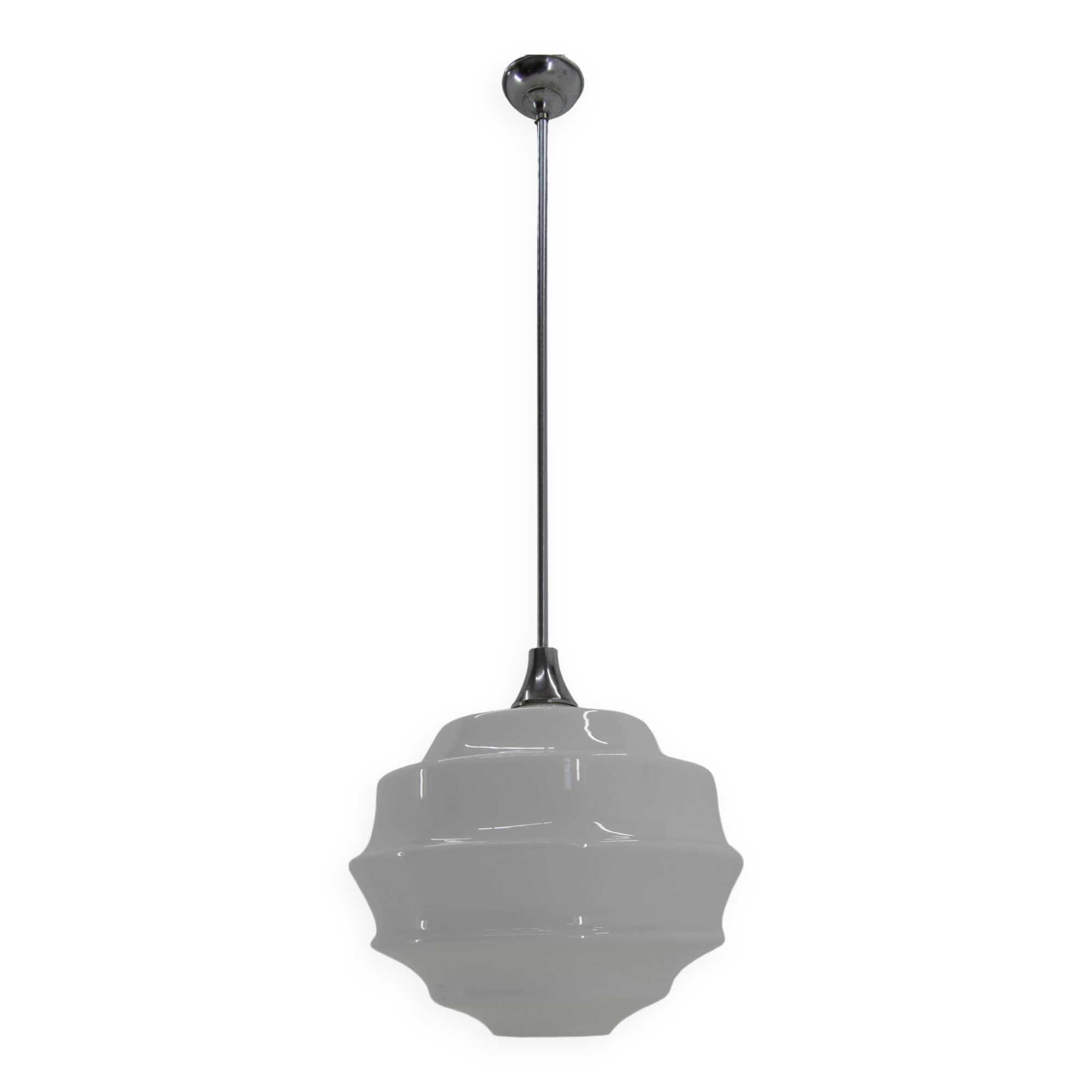 Huge Art Deco Glass Pendant, Czechoslovakia, 1940s
