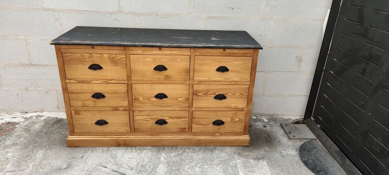 Furniture with drawers waxed pine above black top three tablets furniture of trade