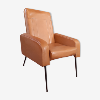 Fauteuil des années 60 en skaï marron vintage