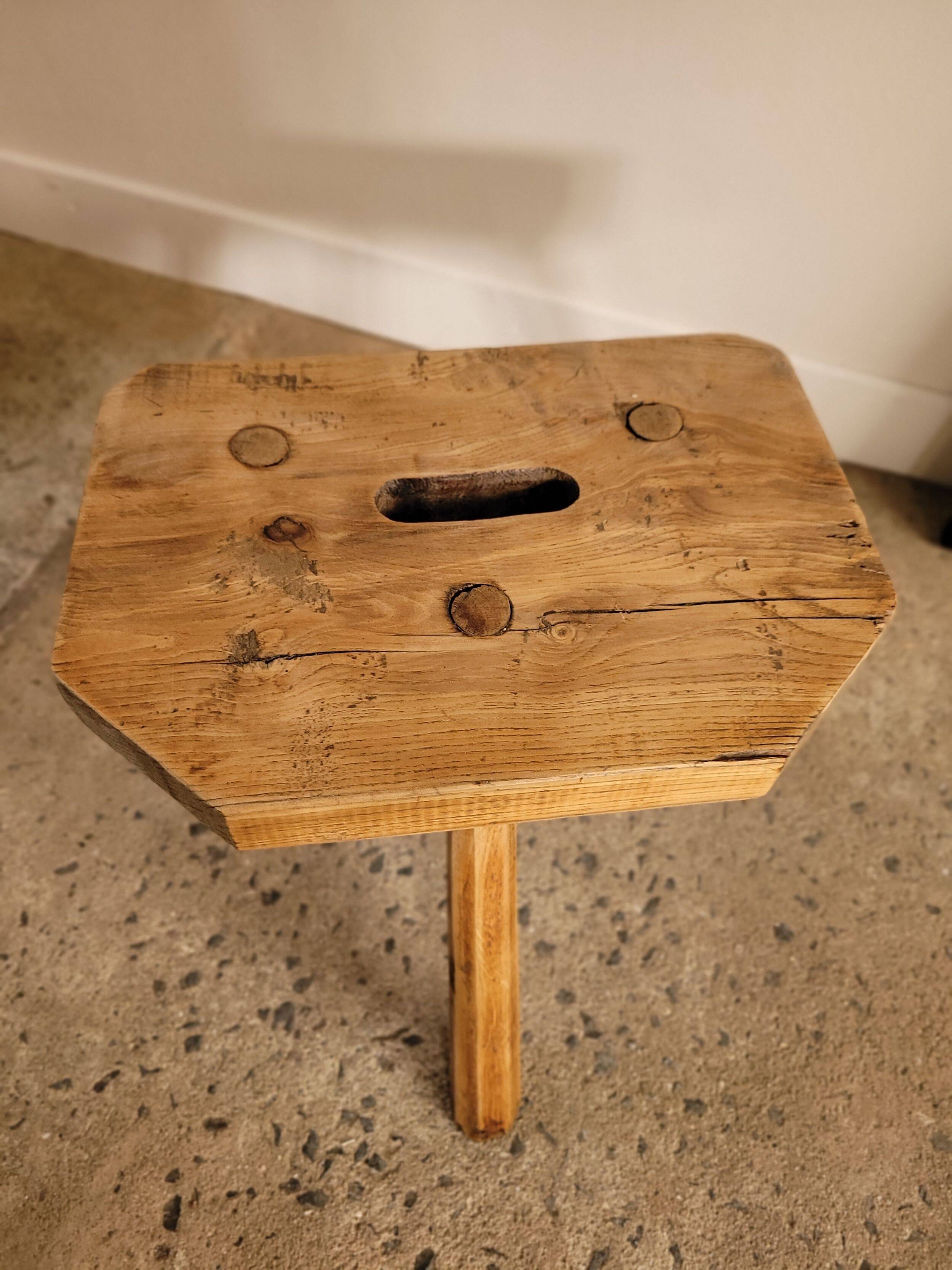 Small brutalist wooden stool