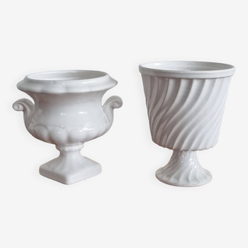 Ensemble de Cache-pots vases en faïence blanche vintage