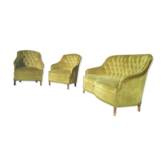Salon crapaud velours vert