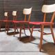 Set of 4 red wooden chairs published by Ton, 60s