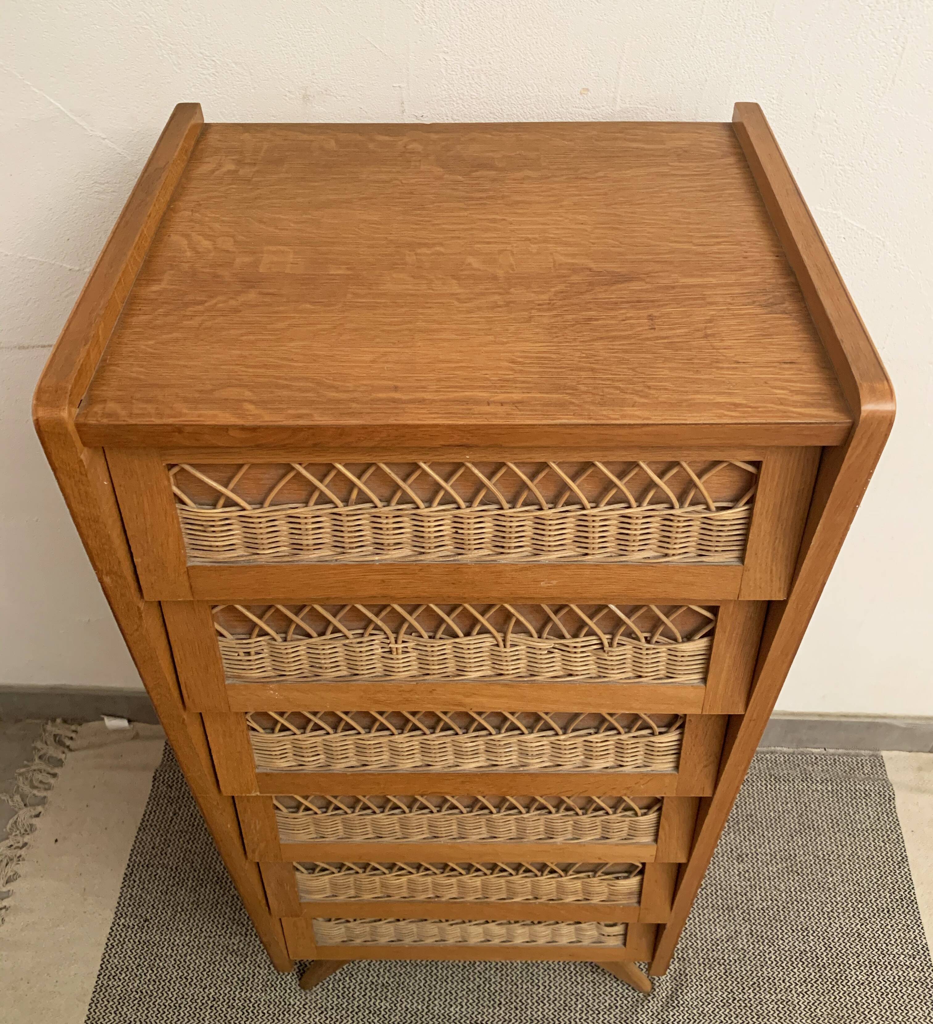 Oak and rattan 1950s