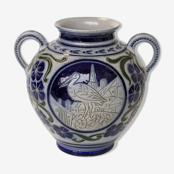 Vase - Pot  - Pichet en Grès d'Alsace Betschdorf signé par Claude Schmitter avec 2 anses