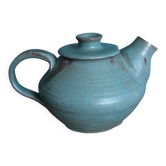 Handcrafted teapot in speckled stoneware, glazed in grey-green, signed.