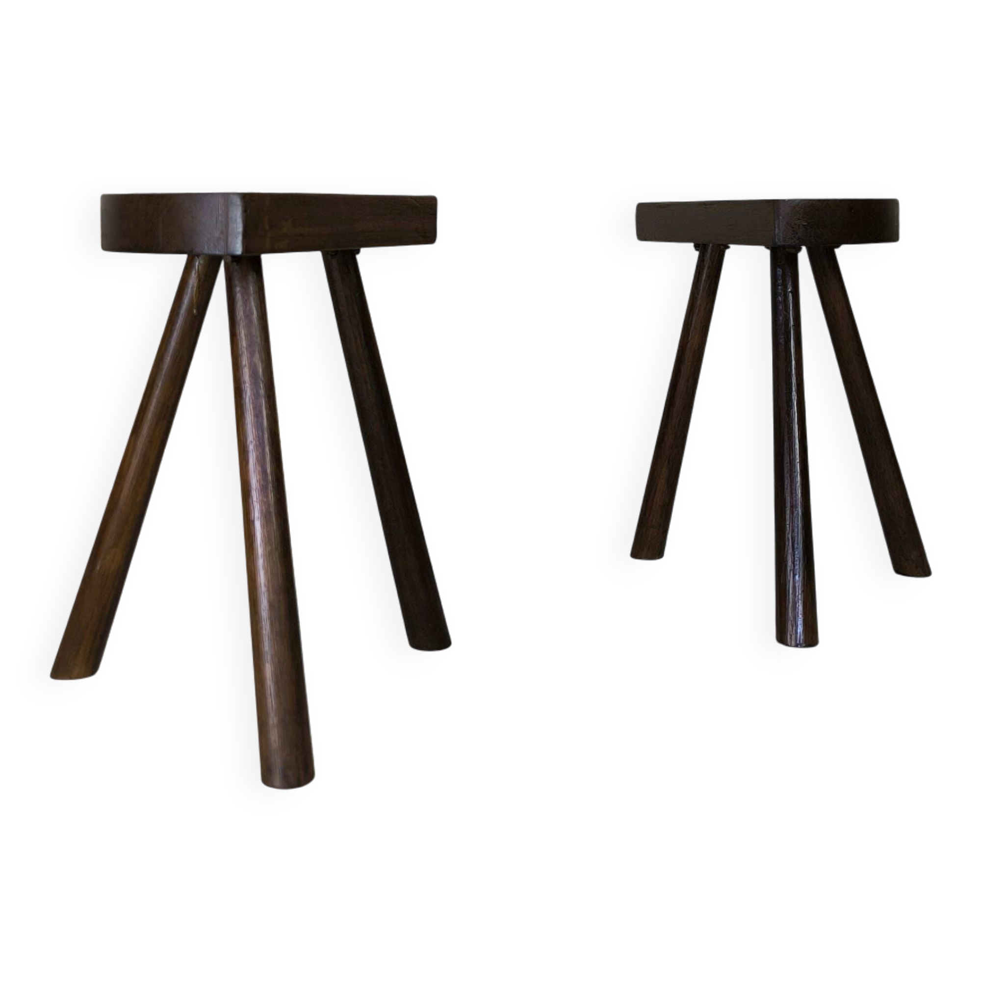 Pair of vintage tripod stools in solid wood