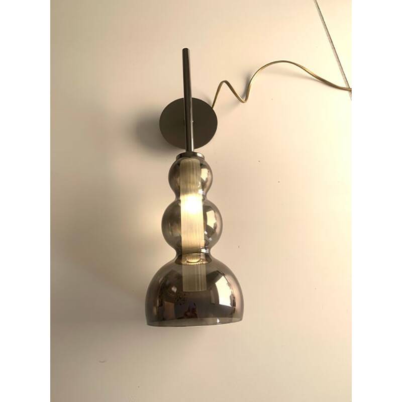 Set of Two Contemporary Smoked in Black Nickel Wall Sconces