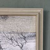 Mid-Century Modern Swedish "Snowfall" Vintage Winter Landscape Oil Painting, Framed