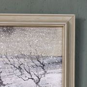 Mid-Century Modern Swedish "Snowfall" Vintage Winter Landscape Oil Painting, Framed