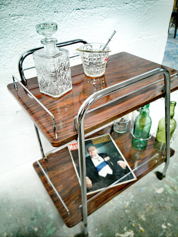 Vintage trolley bar with wheels