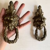Pair of bronze door knockers - Empire lion head handles