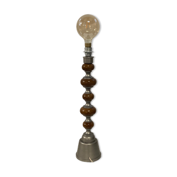 Teak and zinc bobbin style large table lamp, Denmark, 1970s