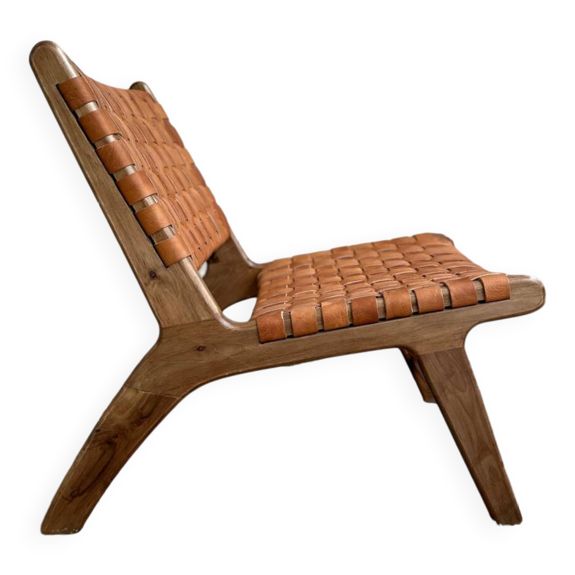 Pair of leather and walnut armchairs