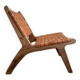 Pair of leather and walnut armchairs