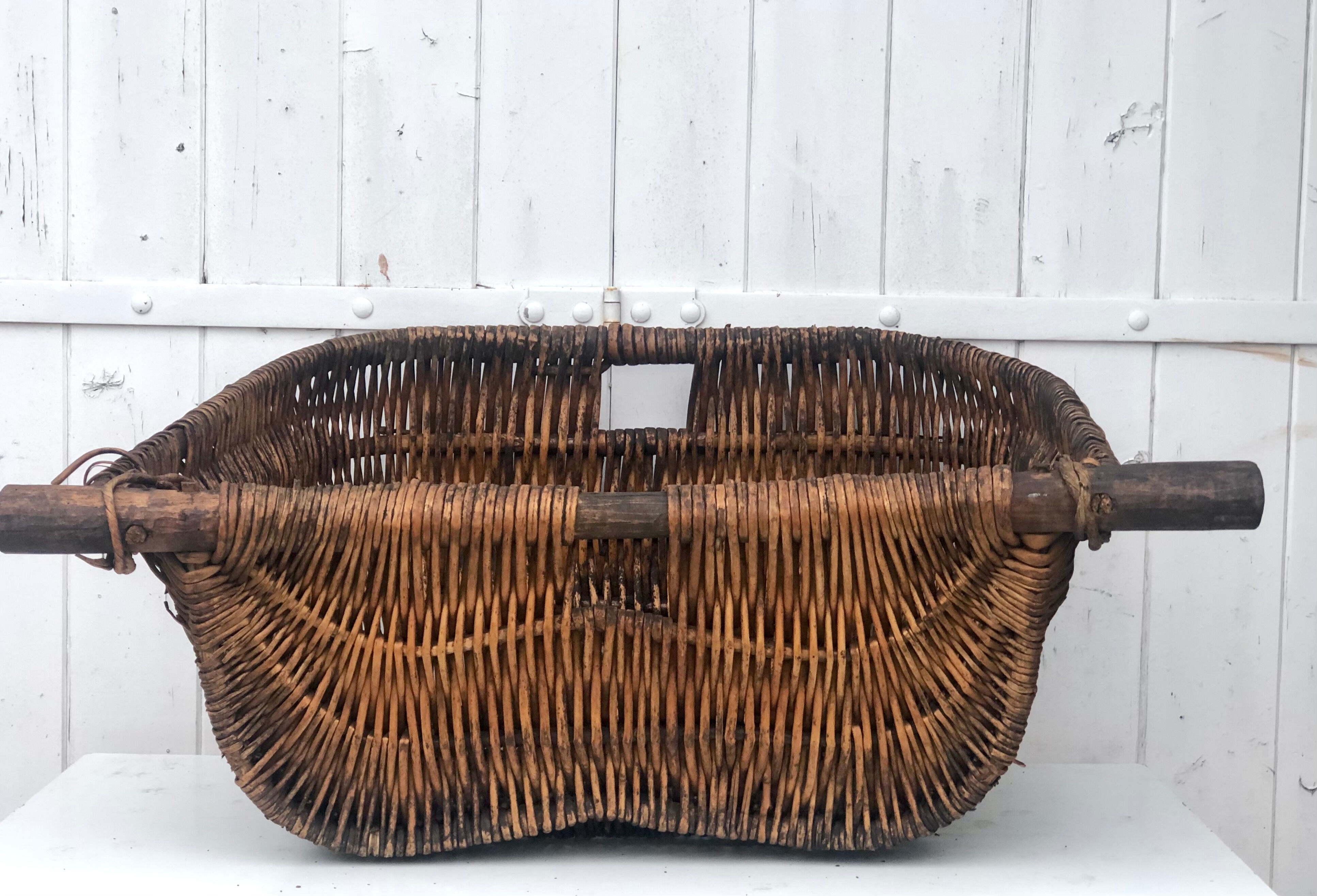 Harvest hood basket wood and wicker