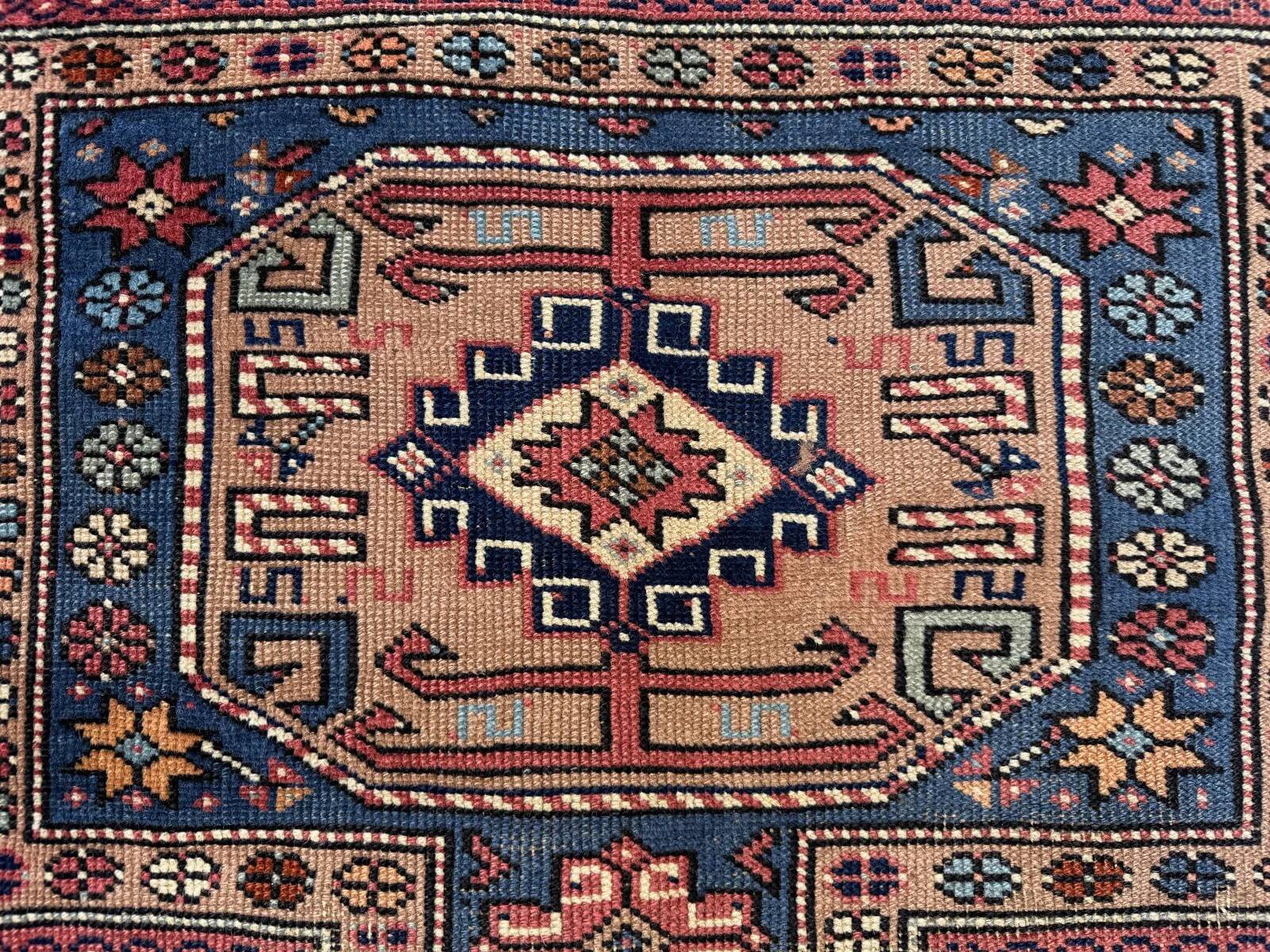 Antique Caucasian rug 215x126 cm Lesghi Star tribal Kazak rug large 2522