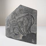Slate Bas-Relief with Floral Motifs, Signed, 1970s
