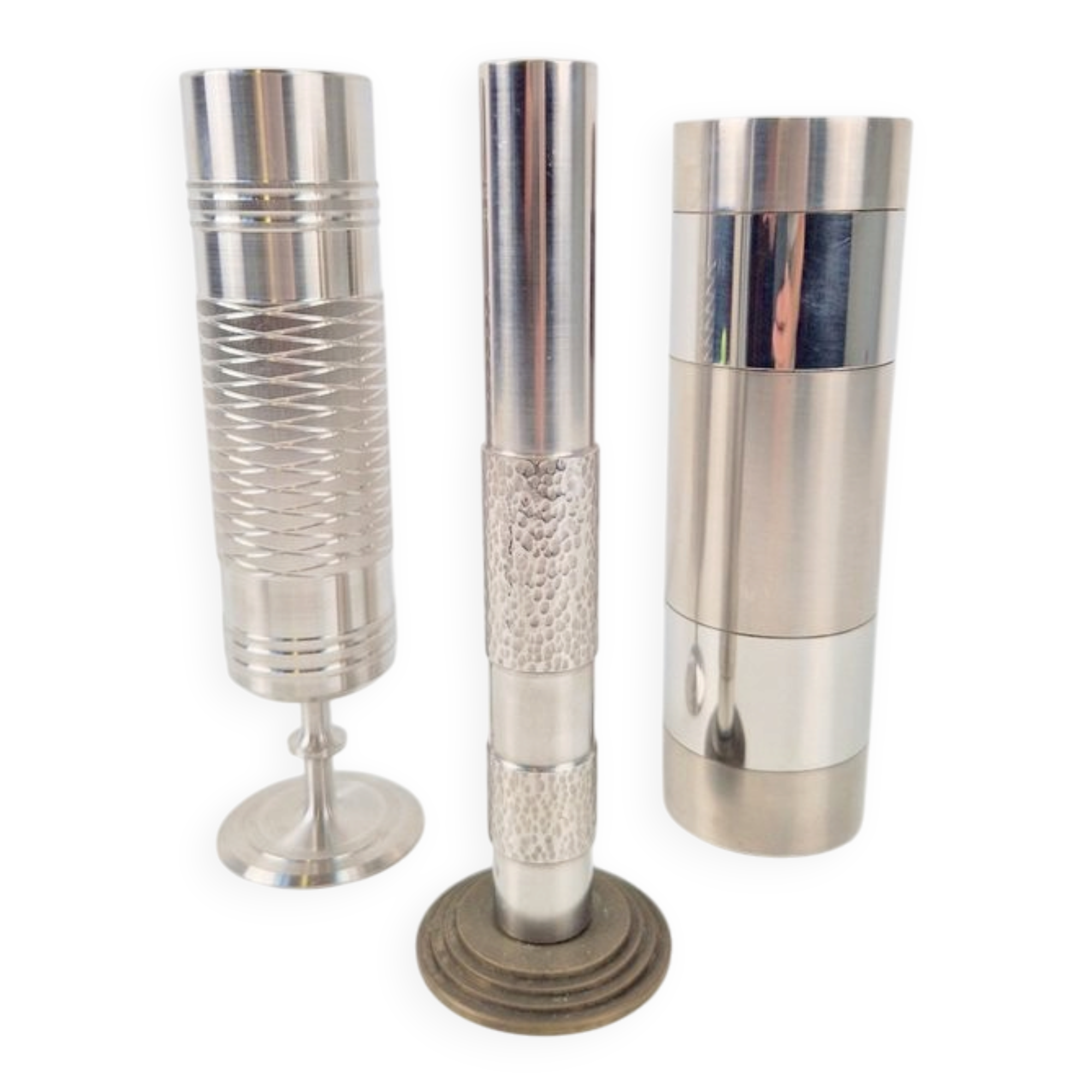 Brutalist Sculptural Metal and Brass Vases from BMF, Germany, 1960s, Set of 3