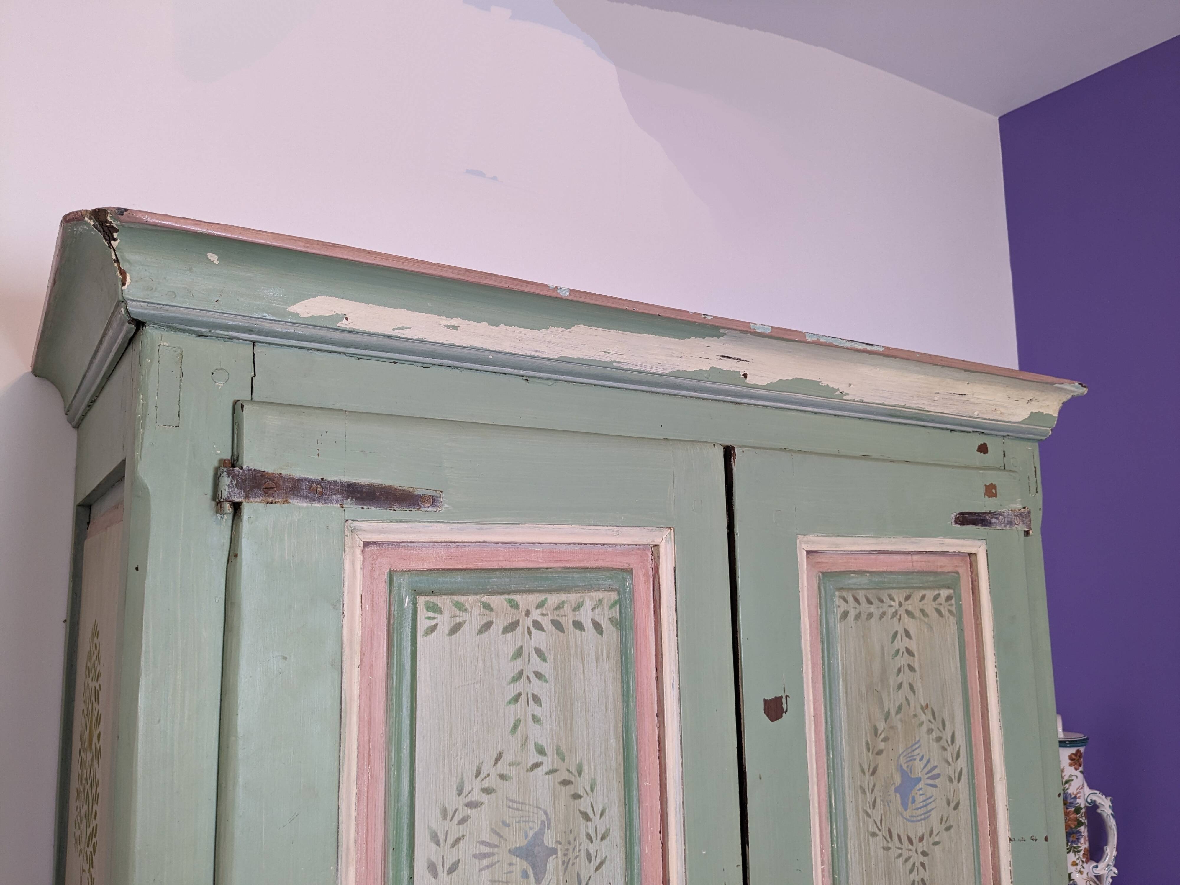 19th century painted wooden bedroom wardrobe