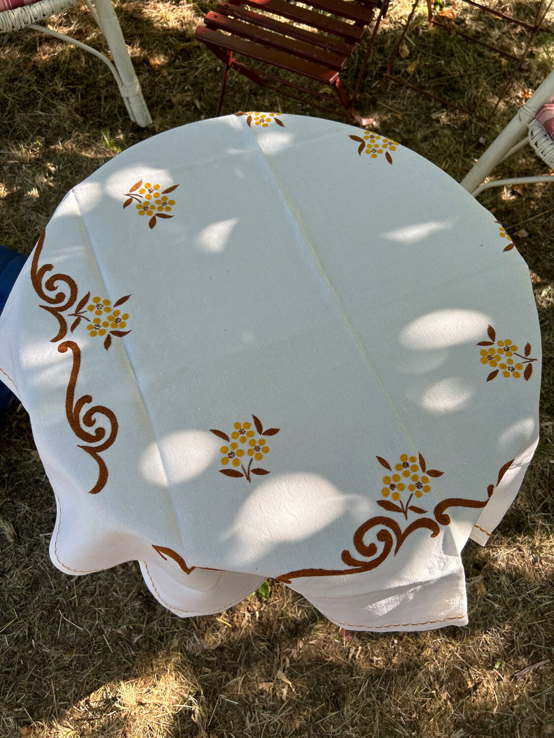 Vintage hand-embroidered square tablecloth