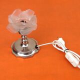 Art deco era table lamp chromed metal tulip in the shape of pink / opaque glass