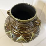 Strehla Keramik 1247 Green-Brown Zigzag Vase - GDR East-German Ceramics