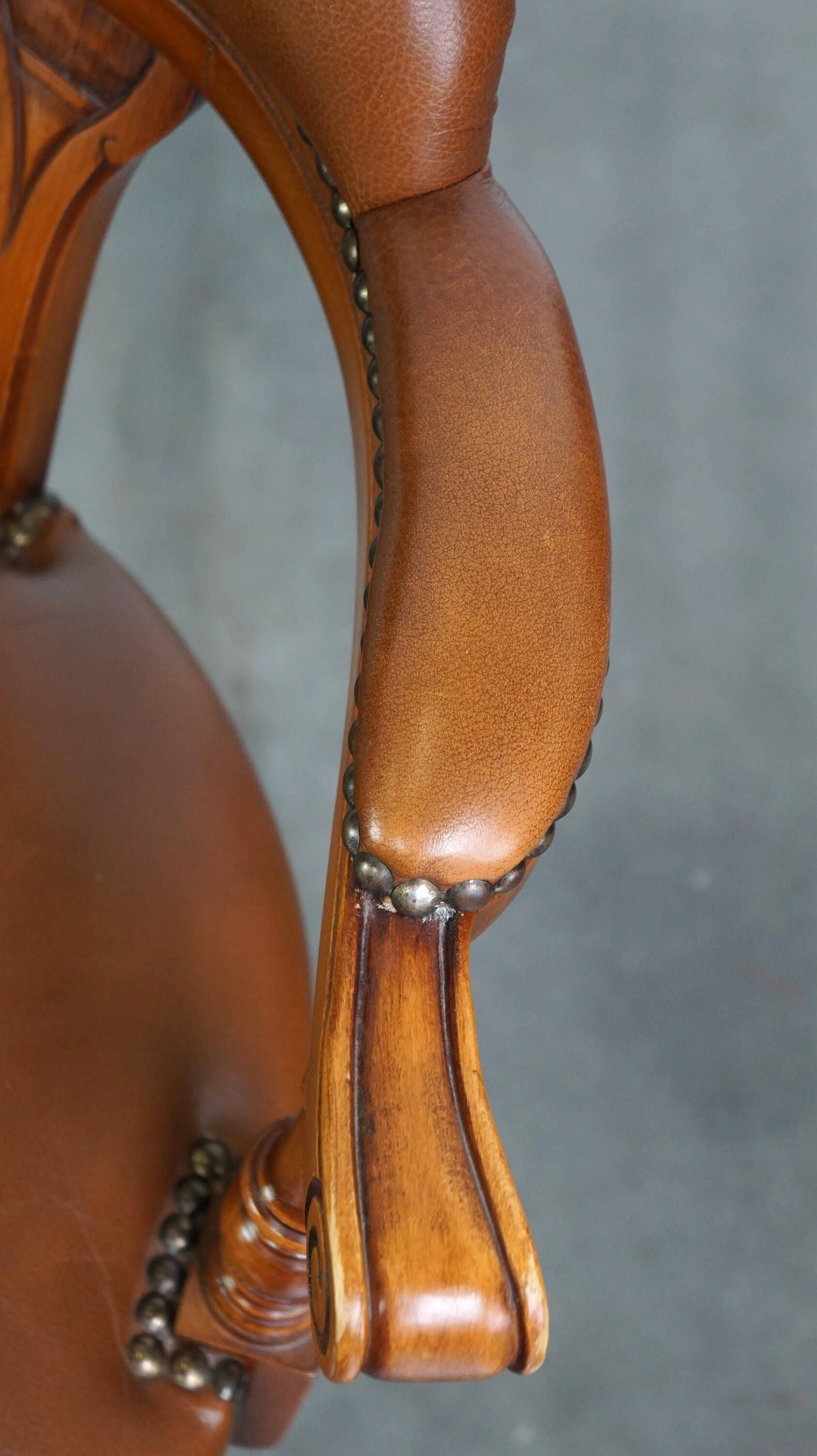 Swivel English style Chesterfield armchair/office chair in brown cowhide