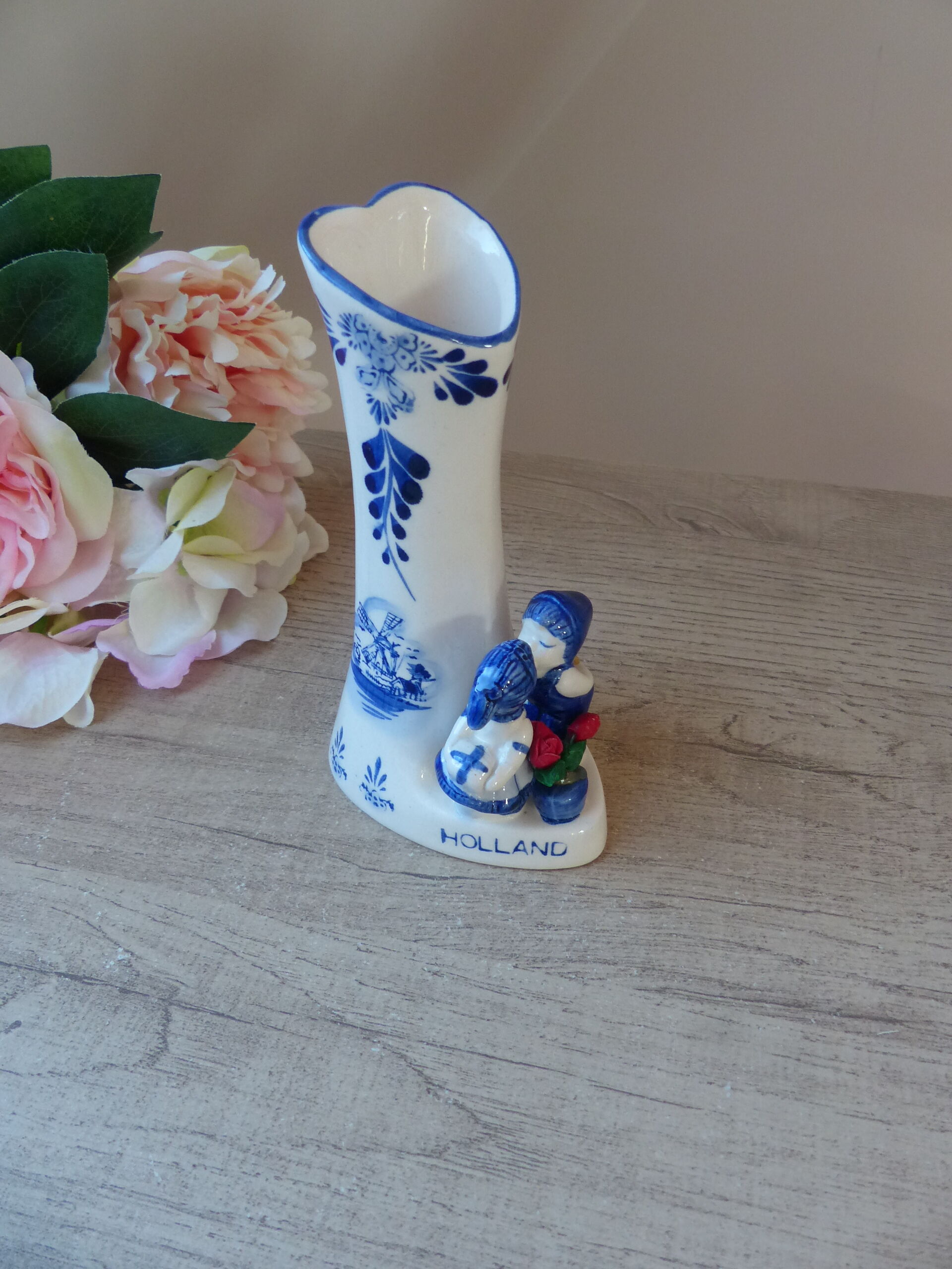 Vintage Small Porcelain Vase Delf Blue and White Heart Shape