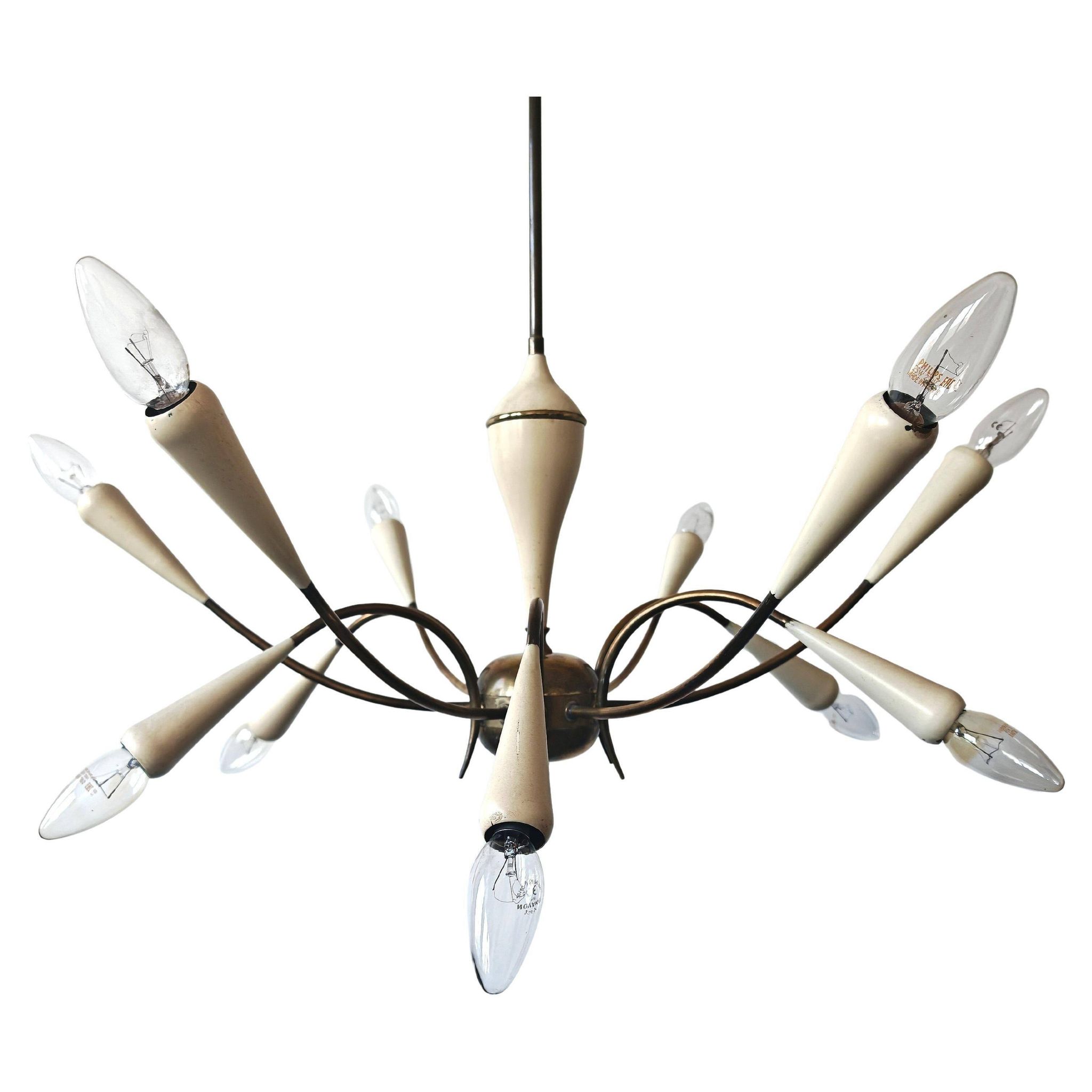 Lustre Stilnovo 12 arms brass Mid Century Modern 1950s