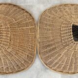 Pair of rattan and black metal armchairs, 1950s/60s
