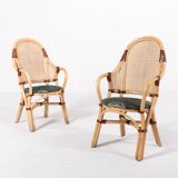 Set of 2 Vintage 1970’s Rattan-Bamboo indoor/outdoor chairs