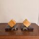 Vintage Pair of Cube Bookends in Yellow Siena Marble Art Deco Circa 1930