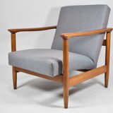 Fauteuil polonais vintage, modèle GFM-142, années 1960, entièrement rénové, tissu gris