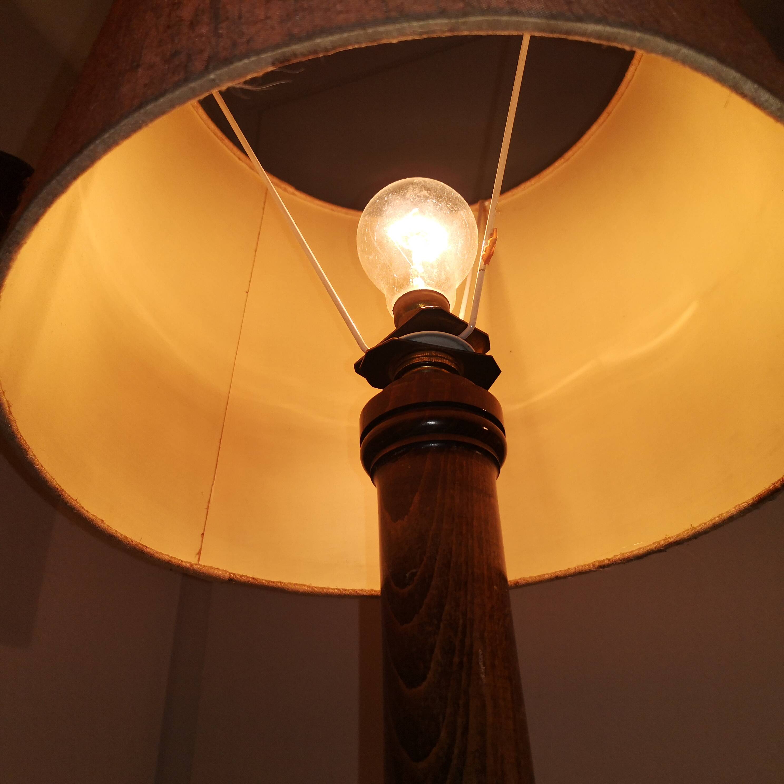 Large Art Deco floor lamp in oak by Charles Dudouyt, 105 cm
