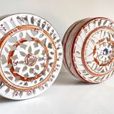 Handmade terracotta wall lamp with blue enamelled center