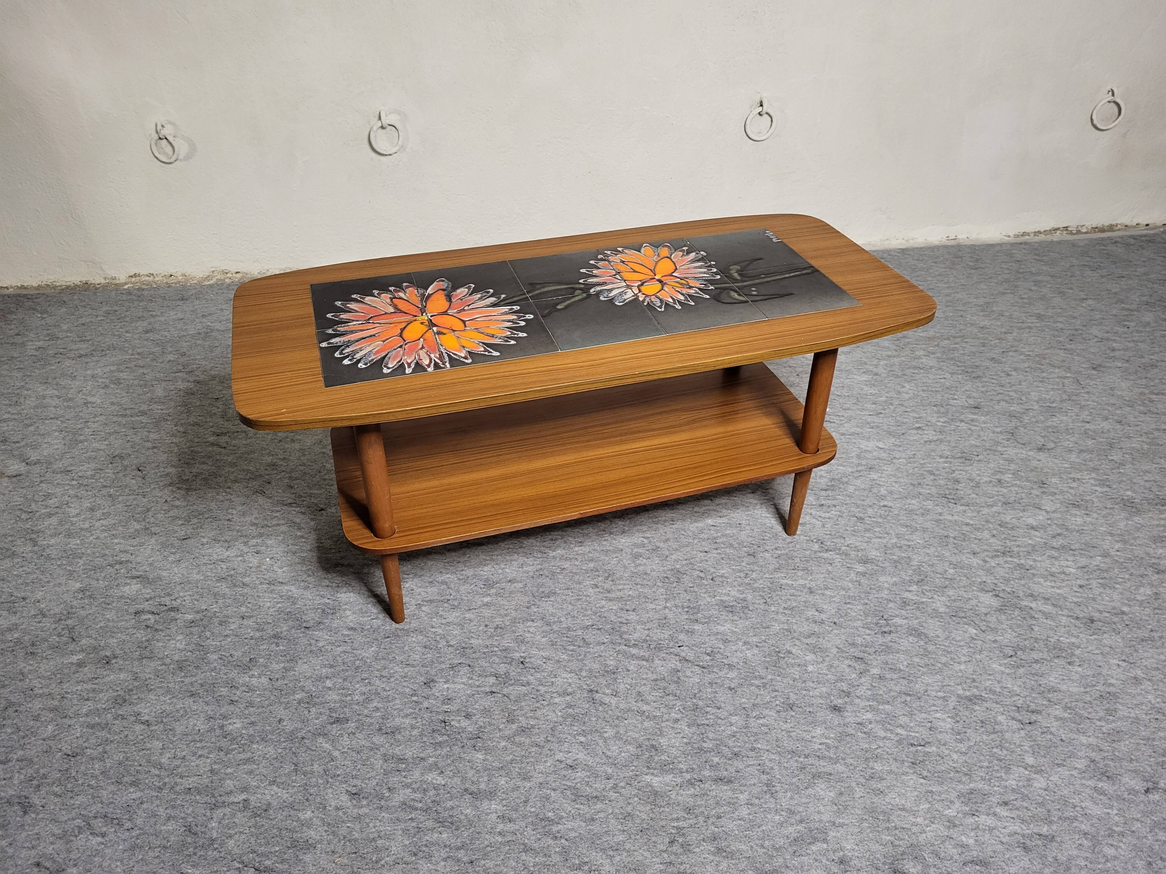 Coffee table 60s-70s scandinavian style tiles vallauris