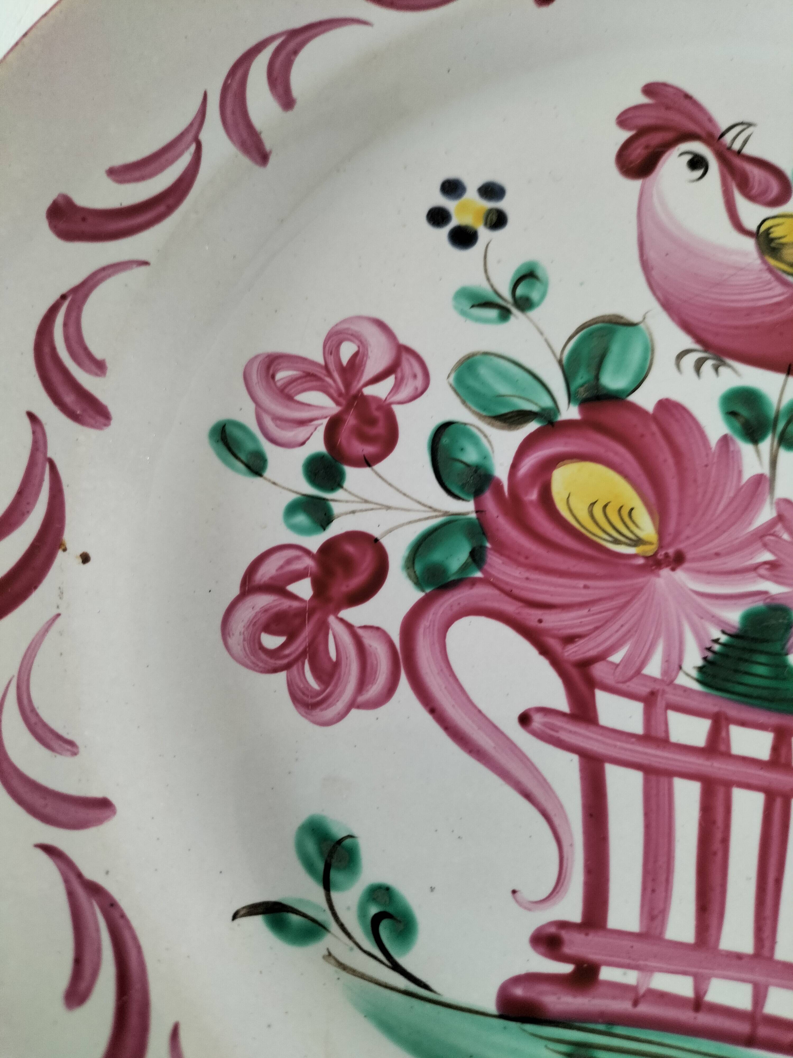 Saint-Clément & K&G plate – rooster on basket decoration, circa 1920