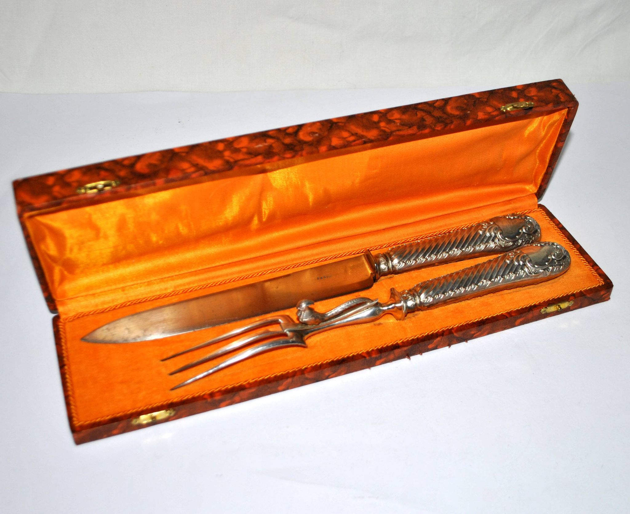 Rococo service cutlery in SILVER Minerve Armand Frenais 1900 Serving knife and fork