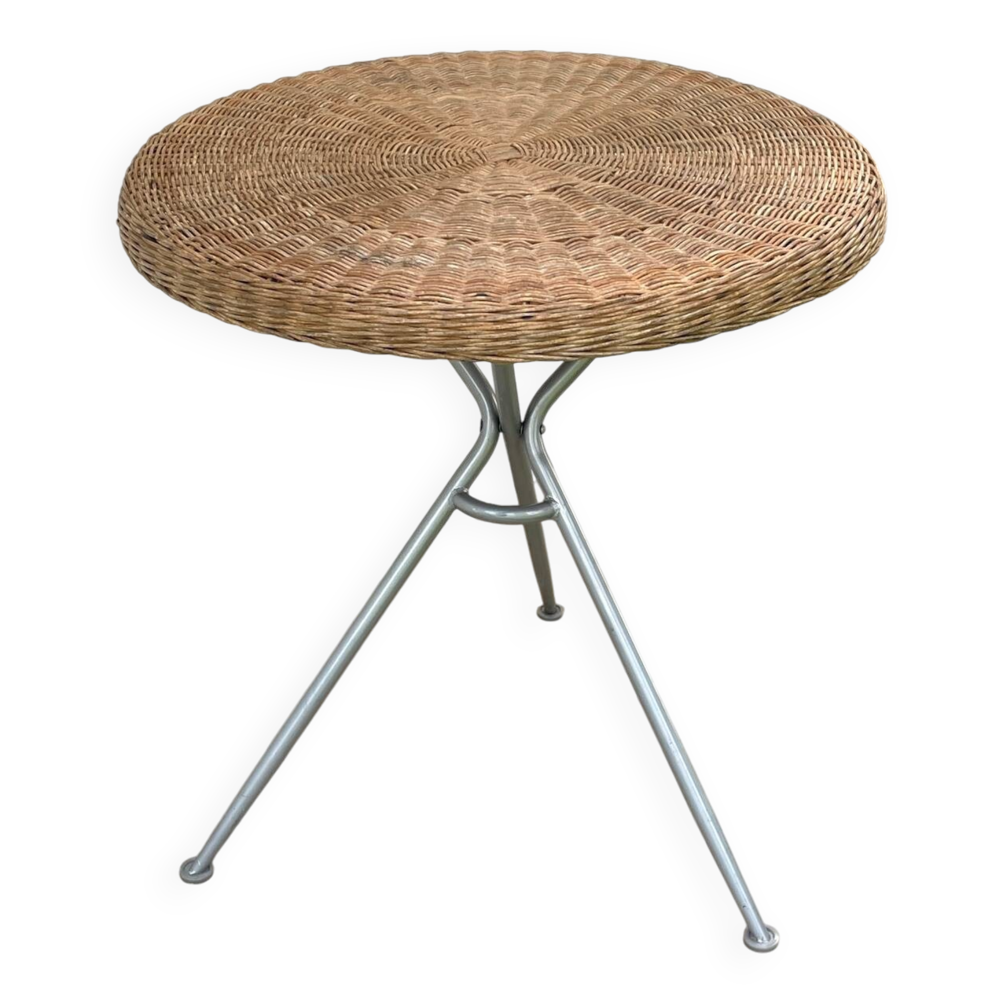 Rattan and lacquered metal folding table