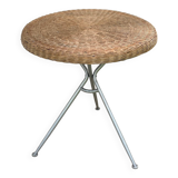 Rattan and lacquered metal folding table